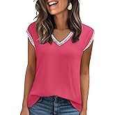 Zeagoo Women's Summer Tops Cap Sleeve Casual Shirts 2025 V Neck Basic Tshirts Loose Fit Trendy Tee