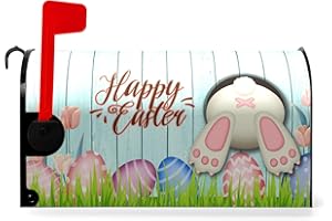 Dacawin Funny Easter Bunny Mailbox Covers Magnetic Cute Rabbit Eggs Mailbox Wrap Happy Easter Flowers Post Letter Box Cover Standard Size 18x21 in for Outdoor Garden Yard