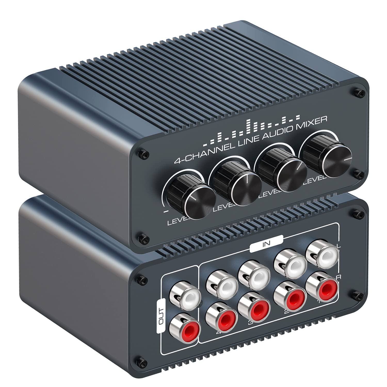 Tendak Mini Passive Stereo Audio Mixer 4 Channel RCA Mini Stereo Mixer 4 in 1 out RCA L/R Audio Mixer with Separate Volume Controls for Mixing Instrument, Computer, CD Player