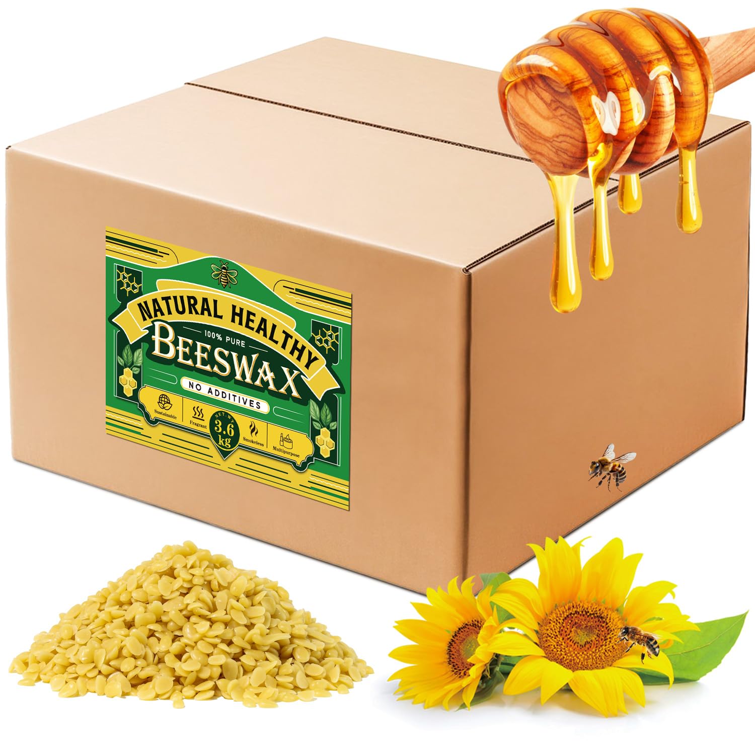 CHILLFLAME Beeswax Pellets 3600g, Yellow Beeswax from Organic Farm, Beeswax for Candle Making, Skin Care DIY, Lip Balm and Soap Making Supplies (3.6kg, Yellow)