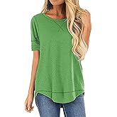 JomeDesign Summer Tops for Women Short Sleeve Side Split Casual Loose Tunic Top