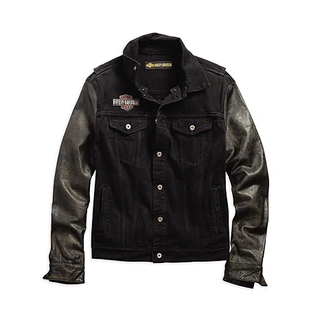harley davidson leather sleeve denim jacket