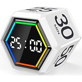 Rotating Pomodoro Timer Cube 3/5/10/25/30/50 min with Colorful Visual Bar | Desk Productivity Flip Timer for Kids Adults, Vibration/Silent/Sound, Adjustable Volume, for ADHD Study Work, White