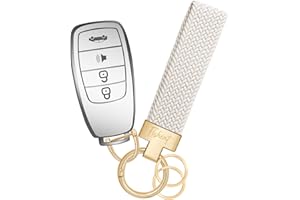 Fishent Stretchy Car Keychain, Nylon Braided Cool Key Chain for Women Men, Universal Key Fob Holder with 3 Keyrings, Anti-Lost D-Ring, Car Accessories, Starlight