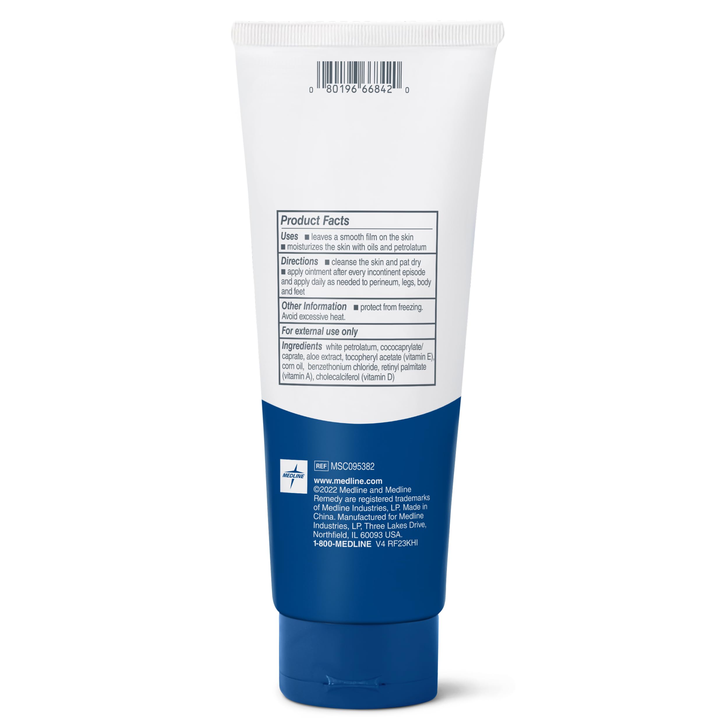 Medline Remedy Essentials Ointment (7 oz Tube), Unscented, Moisturizing Breathable Film, Aloe, Vitamins A, D & E, Soothing Incontinence Care for Adults & Elderly, Hypoallergenic, Paraben Free