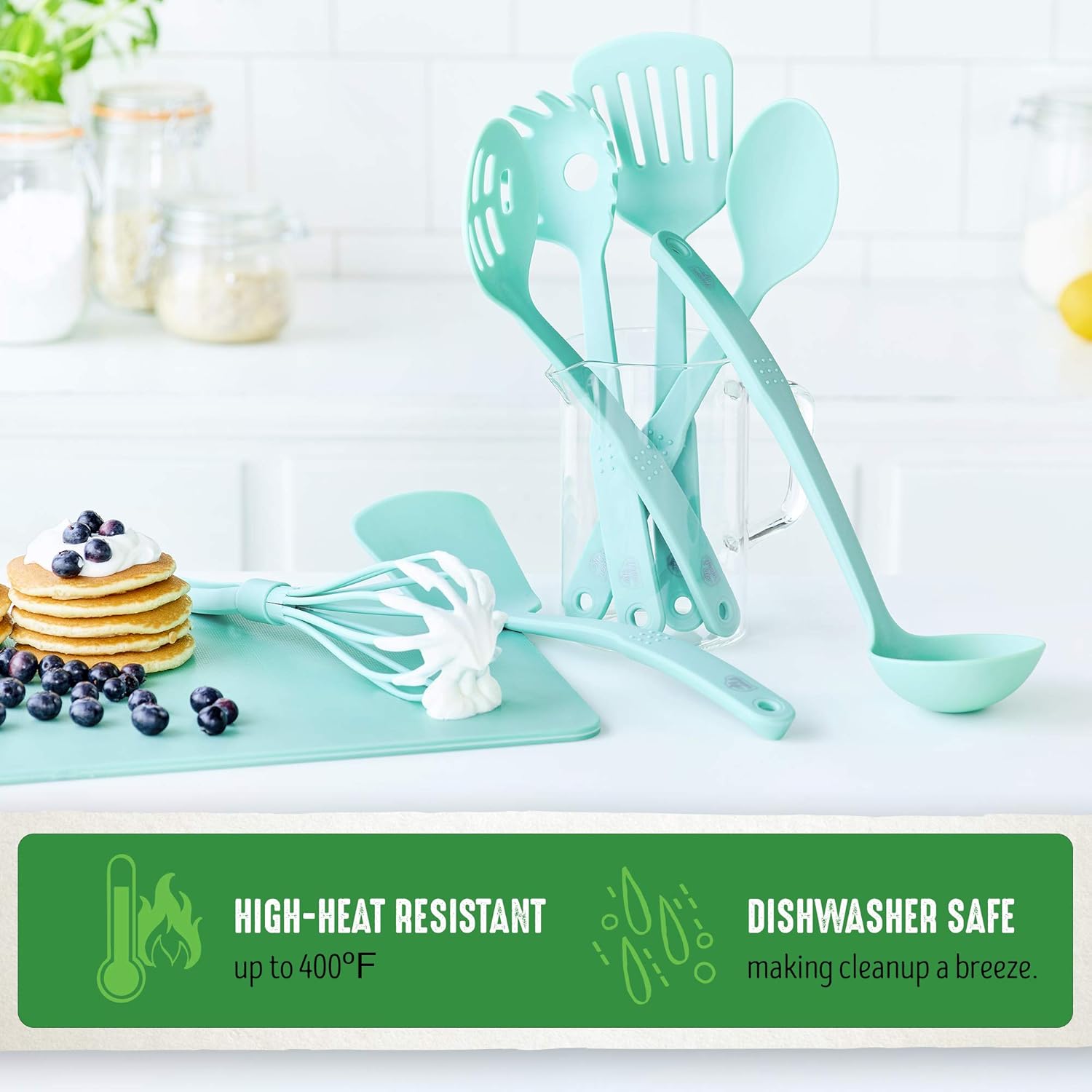 GreenLife Nylon Cooking Set, 7-Piece Utensil, Turquoise/Mint Green: Kitchen & Dining