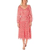 Maison Tara Women's Long Sleeve Chiffon Ruffle Tiered Midi Dress