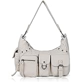 Angel Kiss Hobo Bag for Women Soft Vegan Leather Shoulder Handbag Multi-Pocket Tote Crossbody Bag, Removable Strap