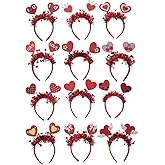 LOGOFUN 12PCS Heart Shape Headband Valentines Day Hair Hoop for Festival Holiday Romantic Themed Party Wedding Accessories - Red