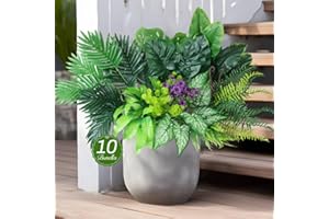 Faux Greenery Ferns Outdoor Artificial Plants UV Resistant, Tall Fake Monstera Palm Boston Fern Bird of Paradise Mixed,10Bund