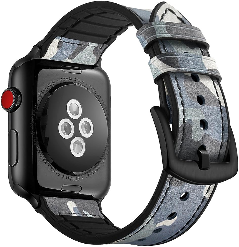 Amazon.com: Aottom Compatible for Apple Watch Band 44mm 42mm Leather Silicone Hybrid Sweatproof 
