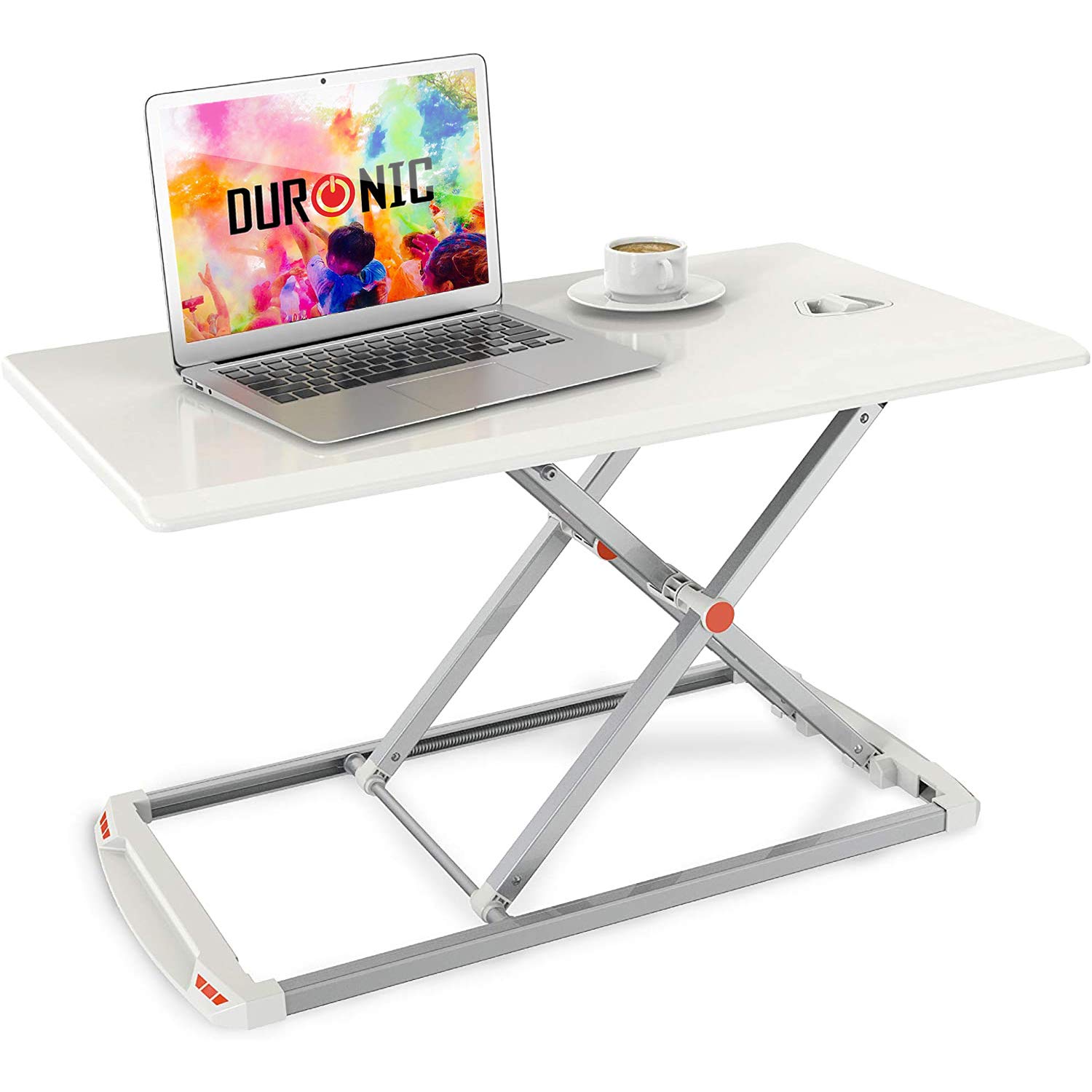 Duronic Standing Desk Converter DM05D11 WE Adjustable Sit Stand Desks Workstation Wood Height Adjusting Sitting Riser for Office Table PC Laptops Computer Monitor Screen Keyboard and Mouse