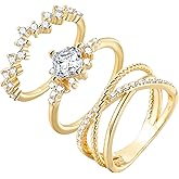 Stackable Gold Rings for Women - 14K Gold Plated Ring Set,Non Tarnish Stainless Steel Cubic Zirconia Friendship Band Anniversaries Party Trendy Jewelry Gift,Christmas Birthday Gifts for Her Girlfriend
