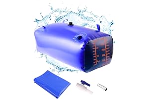 Ezcasch Water Storage Bladder with Graduated Visible, Large Capacity Water Storage Containers, PVC Water Tank with Valve and Overflow Kit, Foldable Tank for Outdoor and Emergencies 29gal/110L, Blue