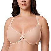 DELIMIRA Women's Front Closure Racerback Bra Sheer Mesh Plus Size Full Coverage Underwire Unlined Bras