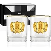 Onebttl Personalized Whiskey Glasses for Men, Custom Alcohol Gifts for Whiskey Lovers, Set of 2, Unique Birthday, Christmas Gifts for Him, R