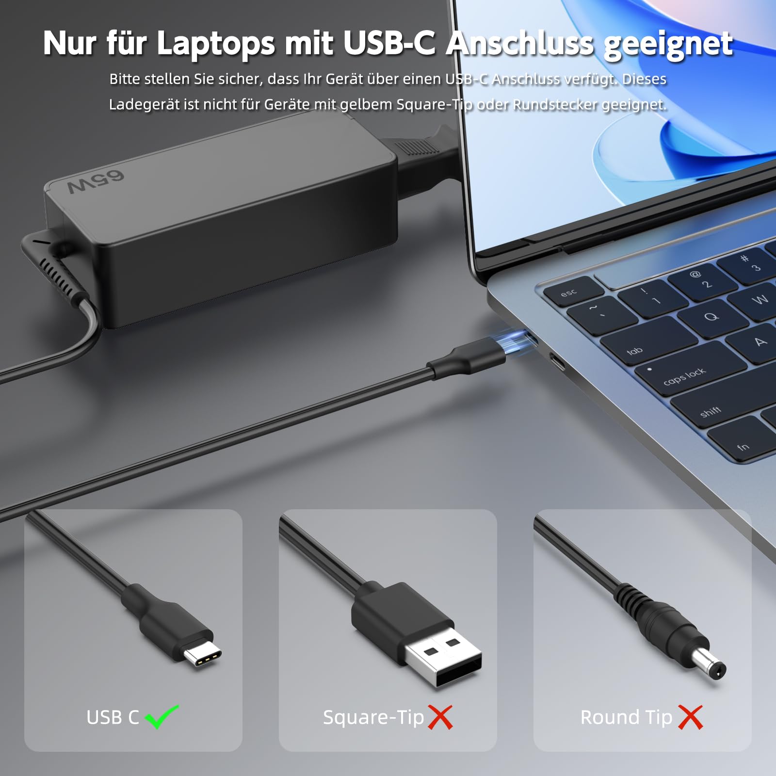 BIUBOTY 65W USB C Ladekabel Laptop Netzteil für Lenovo ThinkPad T14 T480 T490 E14 E15 X1 Carbon, Kompatibel mit L13 L14 Yoga 7i 9i – 20V 3.25A Laptop Ladegerät für Lenovo Netzteil 65W USB C 2