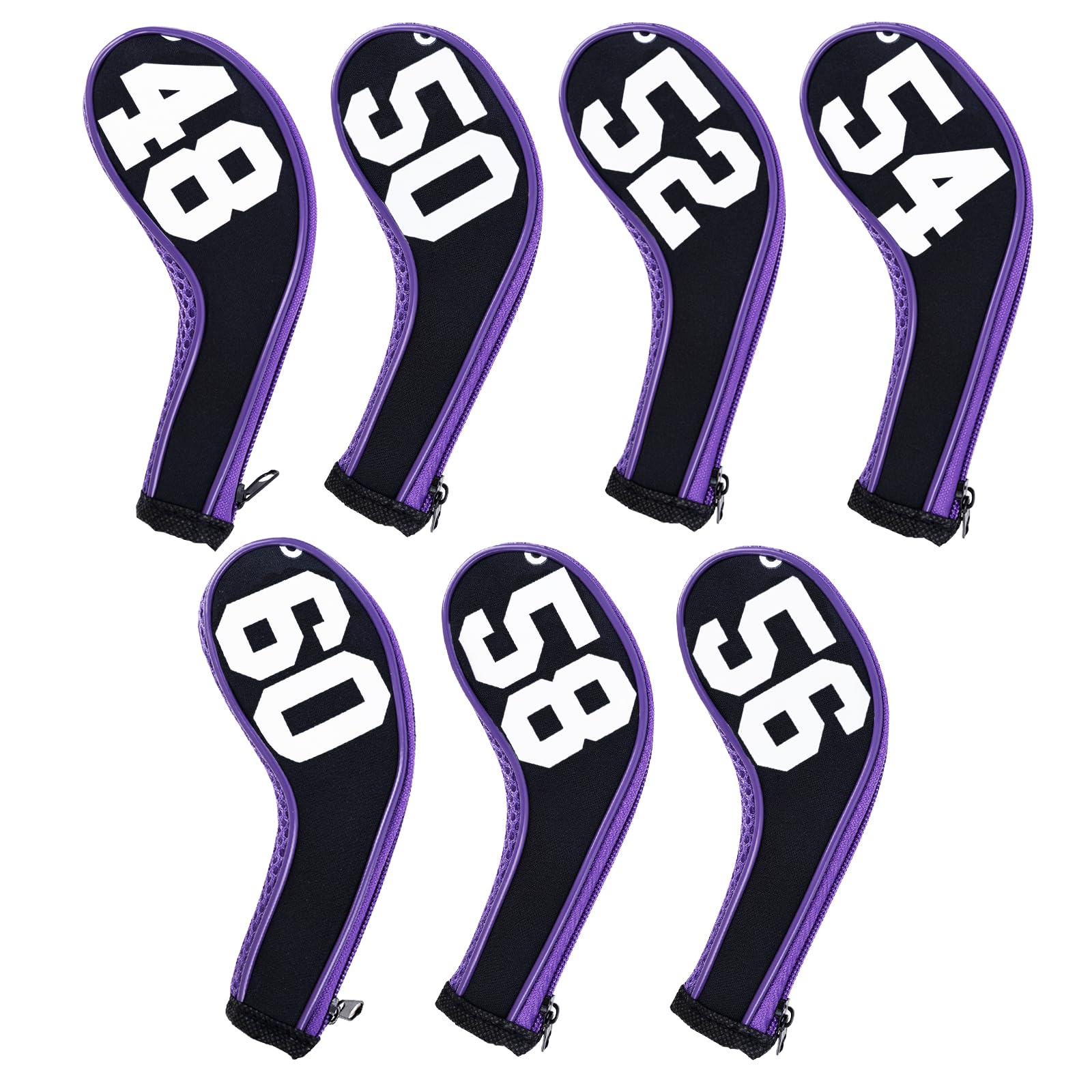 Andux 7Pack Golf Wedge Irons Club Head Covers Degree NO. on both Sides Long Neck with Zipper Black/purple