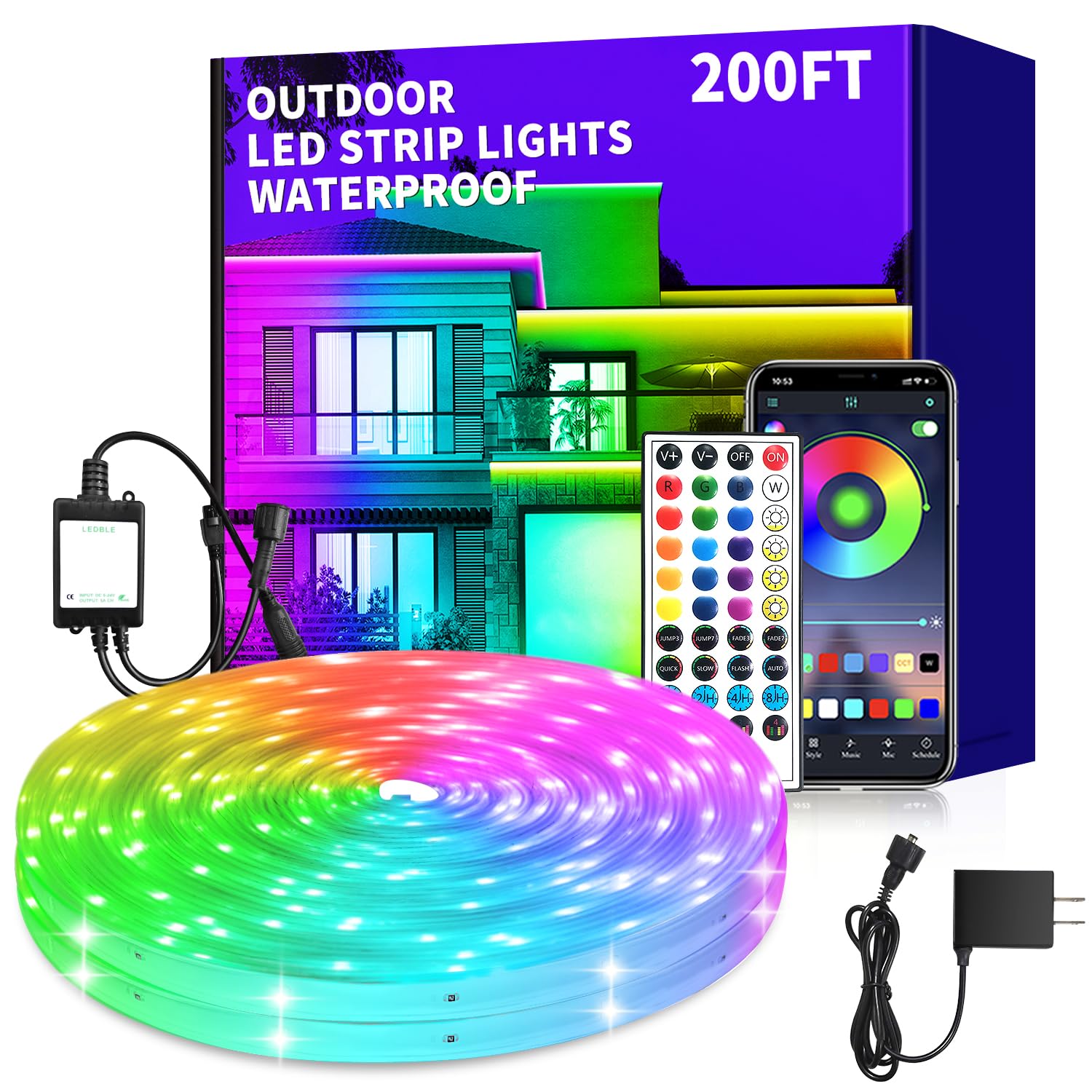 Photo 1 of vimeepro 200ft Outdoor LED Strip Lights Waterproof,IP68 Outside Led Light Strips Waterproof,Color Changing with App/Remote Control,Music Sync RGB Outdoor Led Rope Lights for Bedroom