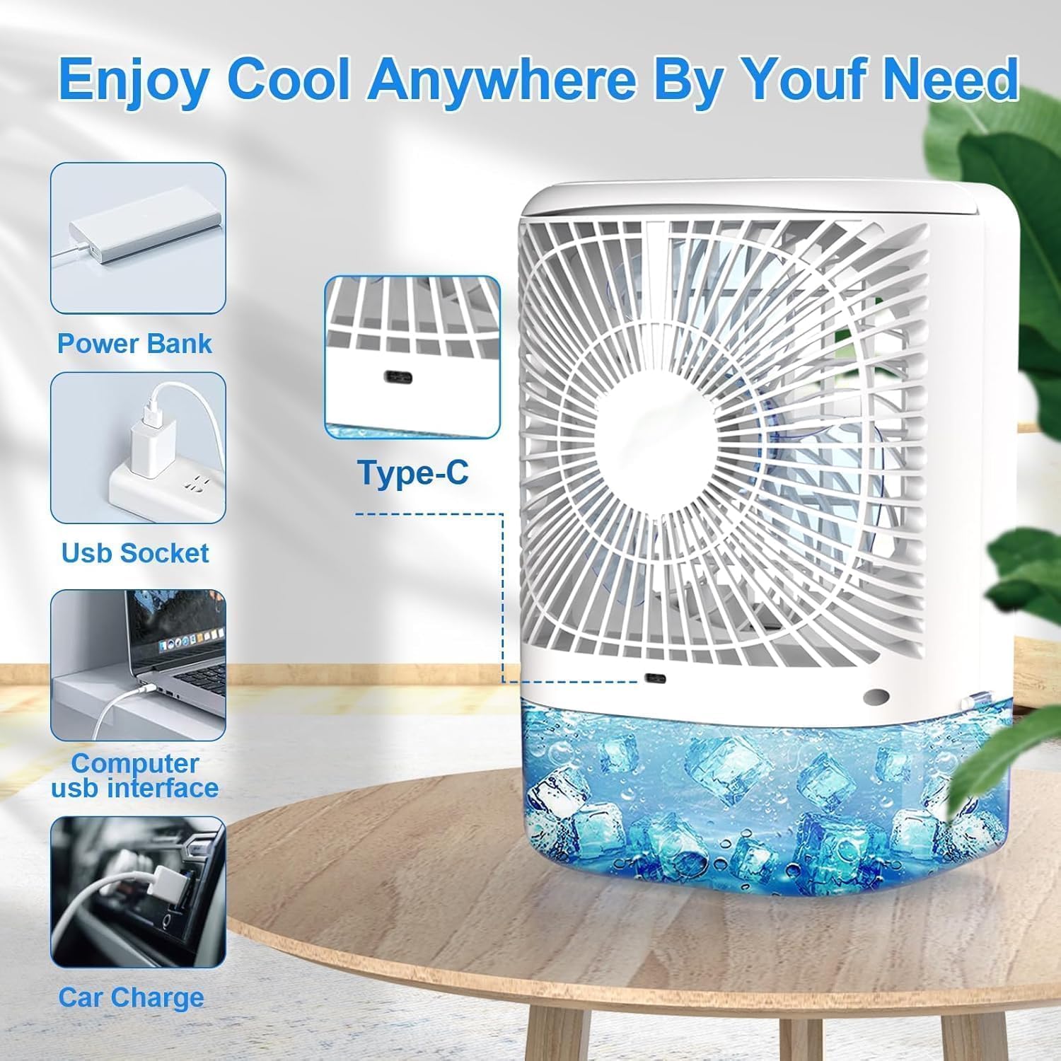 Mini Air Conditioner Portable AC Portable Air Conditioners with 1200ml spray/hour 3 Speed Wind & 7 Colorful LED Light Cool Mist &Timer Evaporative Air Cooler for Bedroom/Home/Office