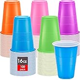 Potchen 100 Pcs Colored Plastic Cups 16 oz Disposable Cups Bulk Assorted Drinking Cups Multicolor Cups for Everyday Use Birthday Party Celebration, 5 Colors, Easy Grip