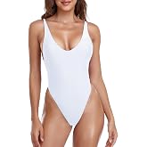 Colloyes Women's Thong One Piece Swimsuit Sexy High Cut Bathing Suits | Triangle, Pluging U Neck, Removable Pads, Wirefree, Backless, Low Back, Adjustable Spaghetti Straps, Full Lining