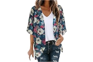 MAMIDAY Swimsuit Coverup for Women Summer Boho Kimono Cardigans Flowy Beach Cover Up Puff Sleeve Print Cover Ups for Swimwear