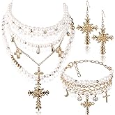 Tondiamo 3 Pcs Gothic Jewelry Set Cross Necklace for Women Goth Earrings Bracelet Layered Y2k Choker Costume Accessory