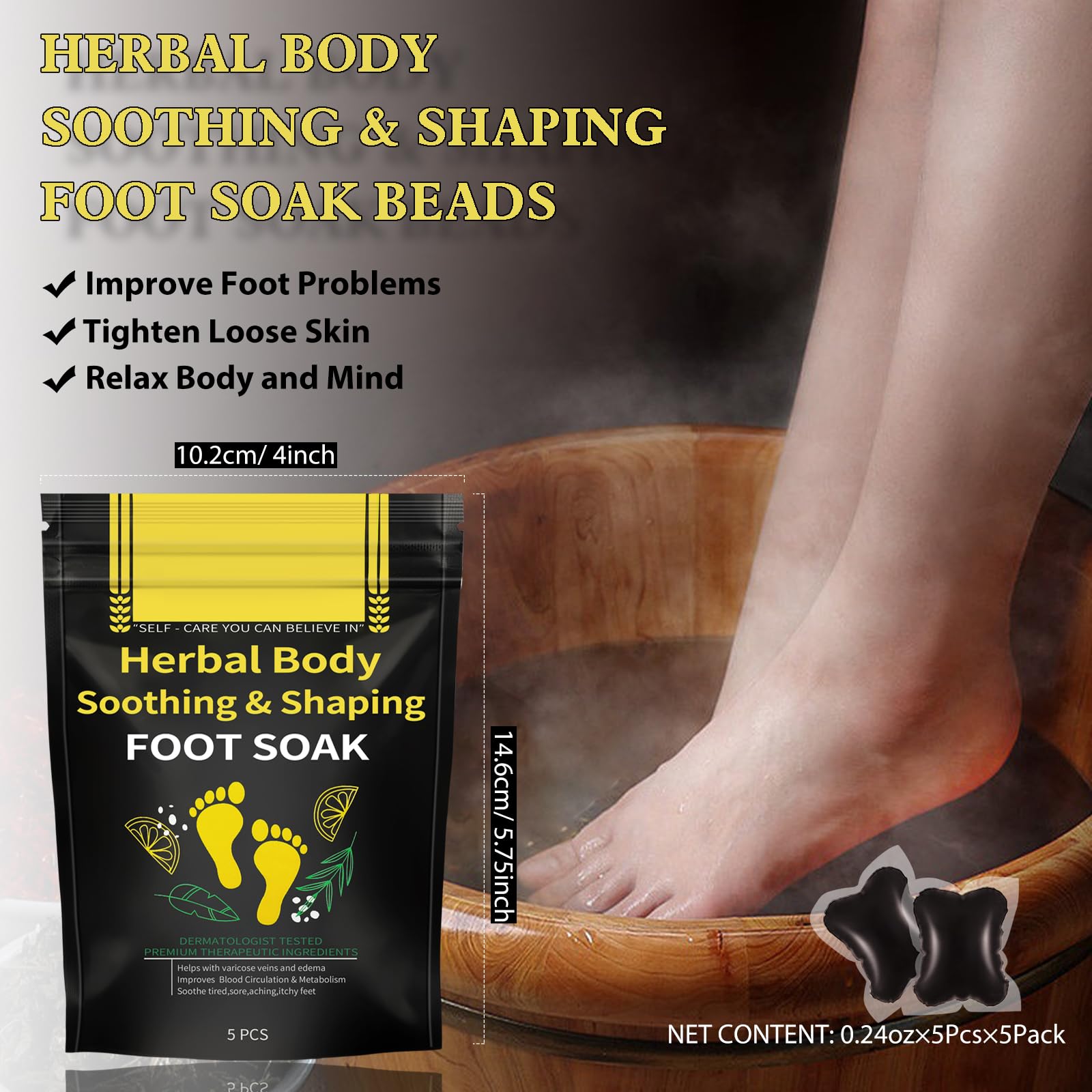 25PCS Herbal Body Detox Foot Soak Beads, Detox & Shaping Cleansing for Men and Women, Daily Rebody Body Detoxingherbs Foot Soak Beads for a Relaxing and Soothing Experience (5 Pack /25 PCS)