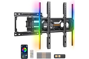 Perlegear AuraFrame™ Pre-Assembled TV Wall Mount with LED Lights for 26-65 inch TVs up to 99 lbs, Max VESA 400x400mm, Swivel, Extension, Tilt, TV Backlights with Music Sync, Fits 16”/12” Wood Studs