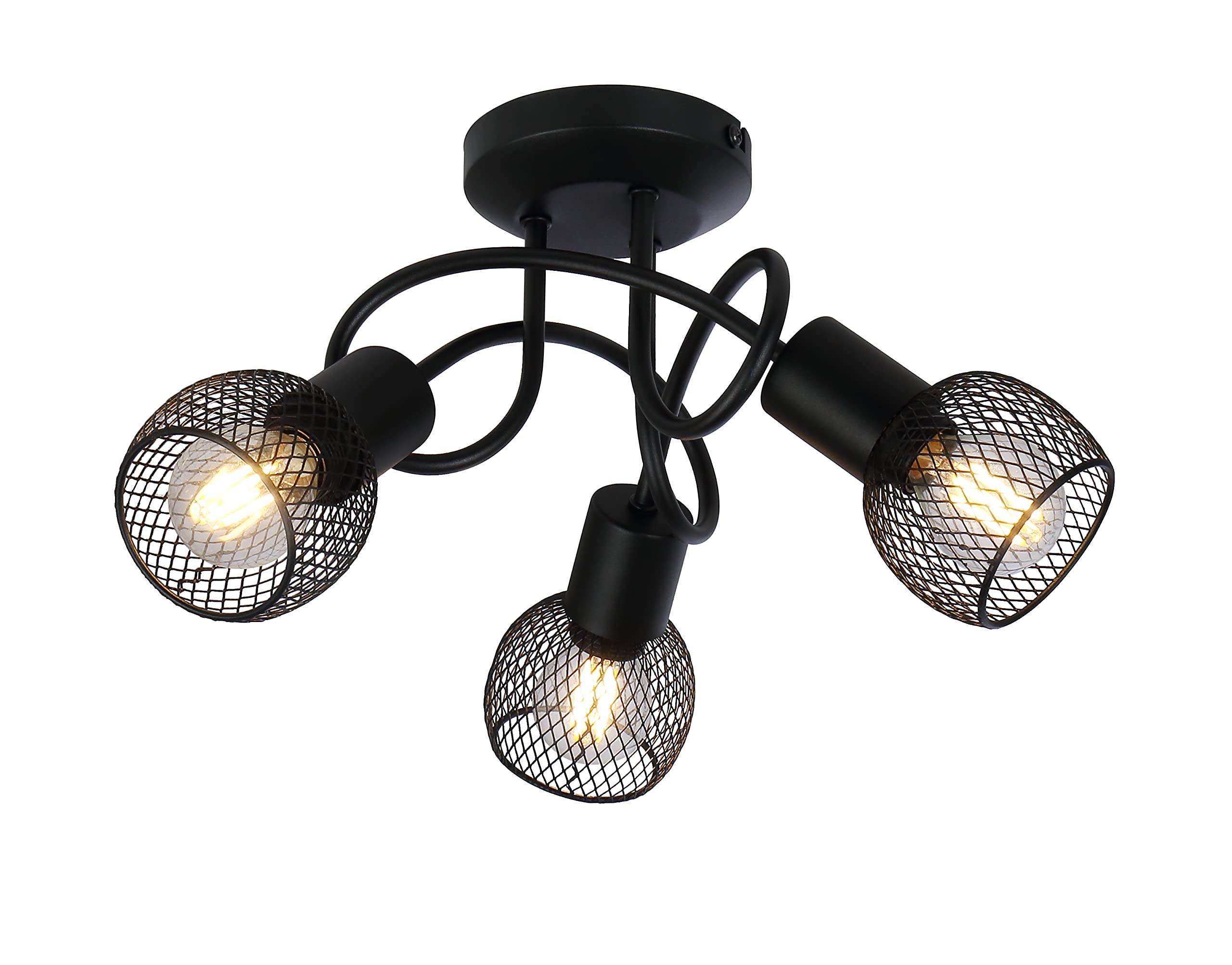 UKEW Modern 3 Way Ceiling Lights - Black Mesh Semi Flush Crossover LED Compatible E14 G45 Golfball Bulb Fitting - Suitable for Kitchen Bedroom Living Room