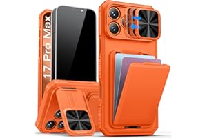 SSLOTSCASE for iPhone 17 Pro Max Case with 2X Privacy Screen Protector, Credit Card Holder & Stand & Slide Lens Cover & Kickstand, Military-Grade Heavy Duty Phone Cover for iPhone 17 Pro Max, Orange