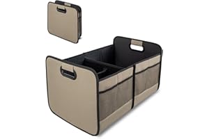 Vogano Car Trunk Organizer for SUV, Collapsible Multi-Compartment Car Organizers Foldable 600D Oxford Polyester (khaki)