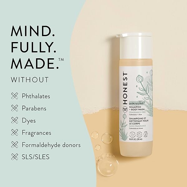 THE HONEST COMPANY 2-IN-1 BABY SHAMPOO & BODY WASH, FRAGRANCE-FREE, TEAR-FREE, HYPOALLERGENIC, NATURALLY DERIVED, SENSITIVE SKIN, 10 FL OZ
