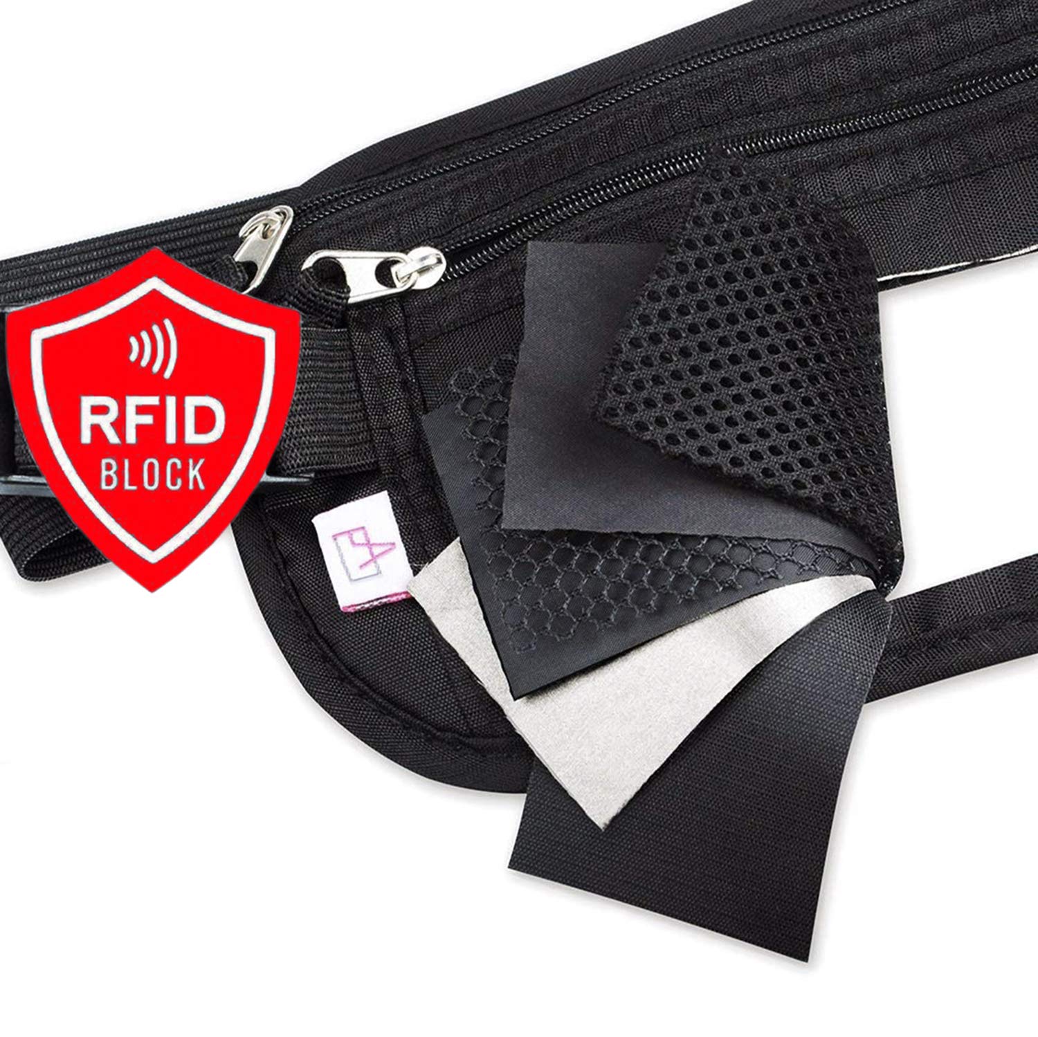RFID Blocking Travel Wallet - Money Belt & Passport Holder, Slim Hidden Fanny Packs for Women Men - Black