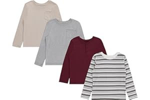 STITCH & STONE Boys 4 Pack Long Sleeve Tops, Soft Cotton Crewneck Tees, Casual Boys Clothing, Comfortable Everyday Wear