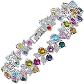 RIZILIA Blossom Tennis Bracelet for Women – 7" Round Cut Multicolor Cubic Zirconia CZ in Gold Plated, Fashion Jewelry Gift