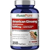 NusaPure American Ginseng 10:1 Extract, 500 mg Equivalent to 5000mg - 200 Veggie Capsules (Vegetarian, Non-GMO, Vegan)