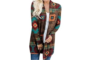 EKVAHL Aztec Cardigan for Women Open Front Long Sleeve Lightweight Vintage Ethnic Print Loose Casual Fall Cardigan Coats