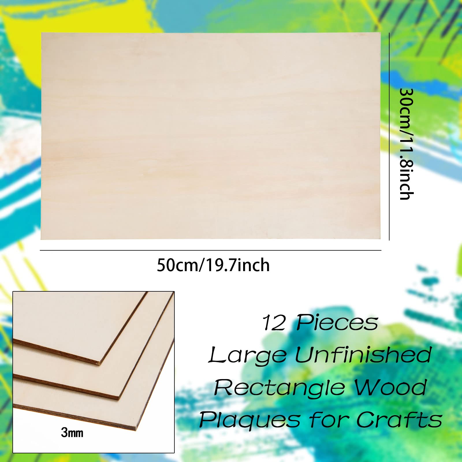 12 Pack Basswood Sheets for Crafts-12 x 20 x 1/8 Inch- 3mm Thick Plywood Sheets with Smooth Surfaces-Unfinished Rectangular Wood Boards for Laser Cutting, Wood Burning, Architectural Models, Staining