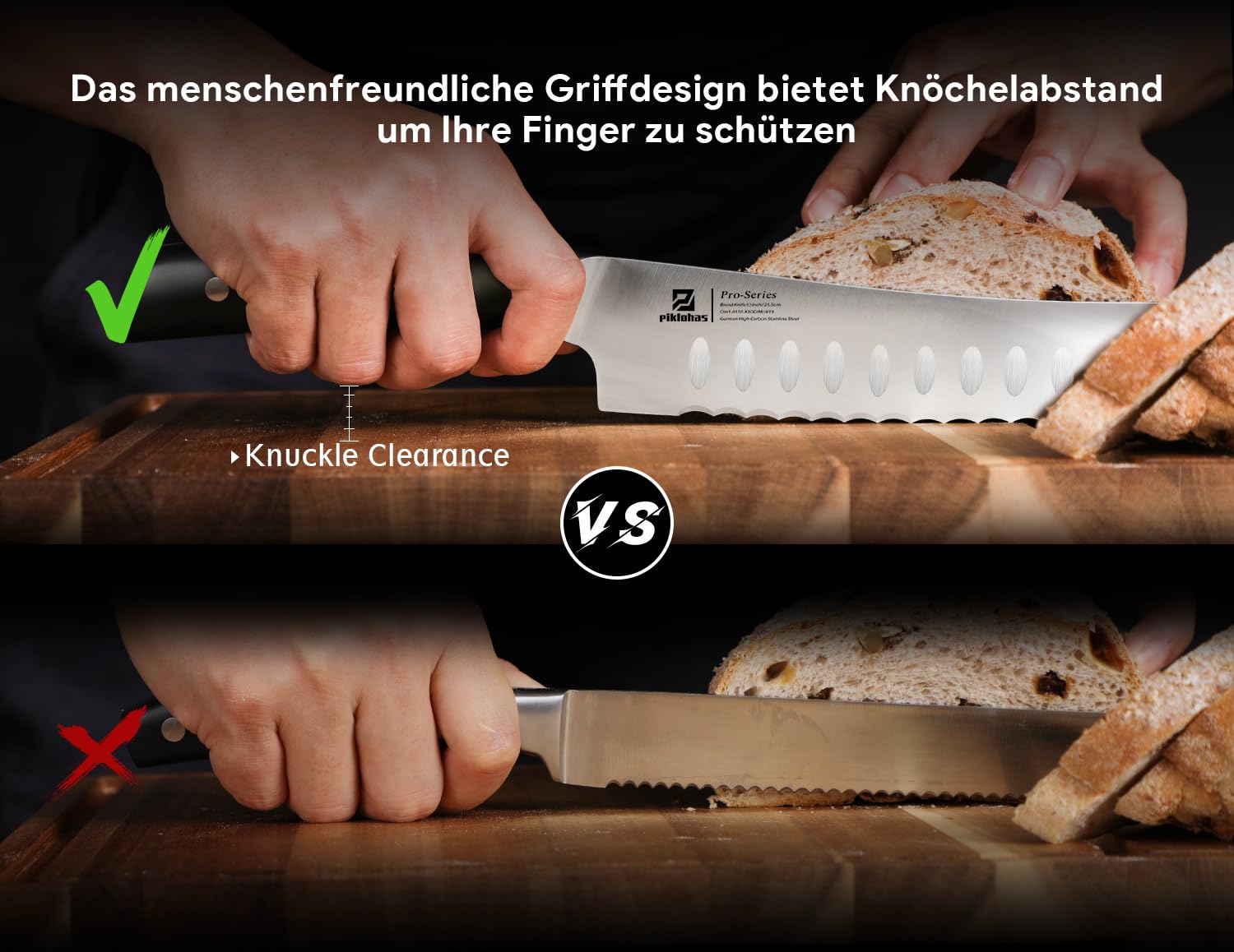 Piklohas 10-Zoll Nachschärfbares Brotmesser Wellenschliff aus Deutscher HC-Edelstahl Brötchenmesser, Extra Scharfe Bäckermesser für Brot, Frühstück mit dem Geschenkbox Bread Knife 3