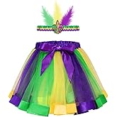 Fzxdfg 2PCS Mardi Gras Accessories Set Includes Tutus Skirt and Feather Headband for Women Adult Halloween Mardi Gras Multi