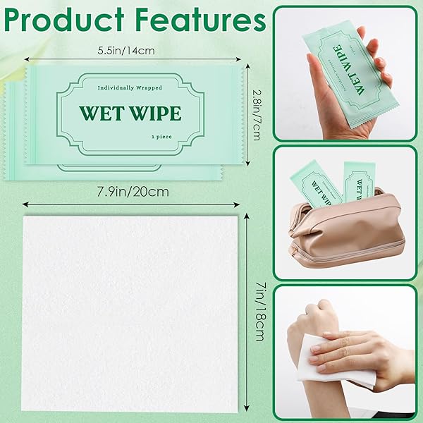 BGTECHO 300 PACK WET WIPES INDIVIDUALLY WRAPPED, ALOE VERA HAND WIPES, WET WIPE BULK INDIVIDUAL HAND WIPE,TRAVEL SIZE BODY WIPES QUICK HANDS CLEANING FOR TRAVEL WEDDING RESTAURANT BARBECUE(GREEN)