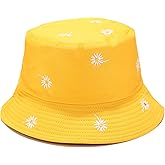 Umeepar Reversible Embroidered Daisy Bucket Hat Packable Beach Sun Hat for Women Men