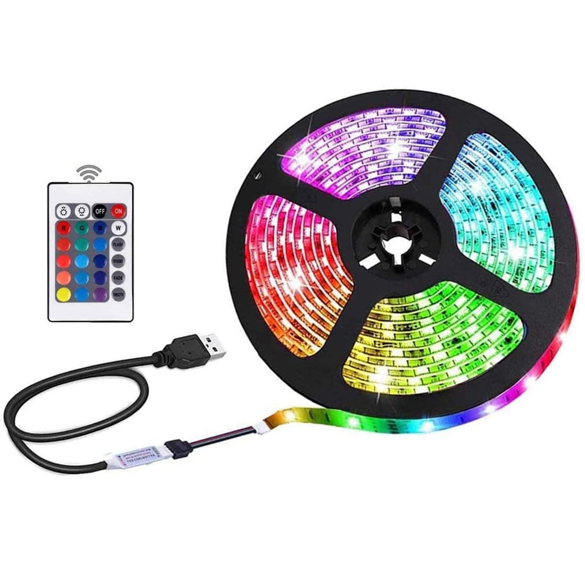 rynli LED Strip Lights Without Bluetooth, 2M RGB LED Strip Light with Remote, USB Powered, Color Changing, Specialty & Decorative Lighting Ideal Lights for Bedroom, Kitchen, Gaming, TV Backlight