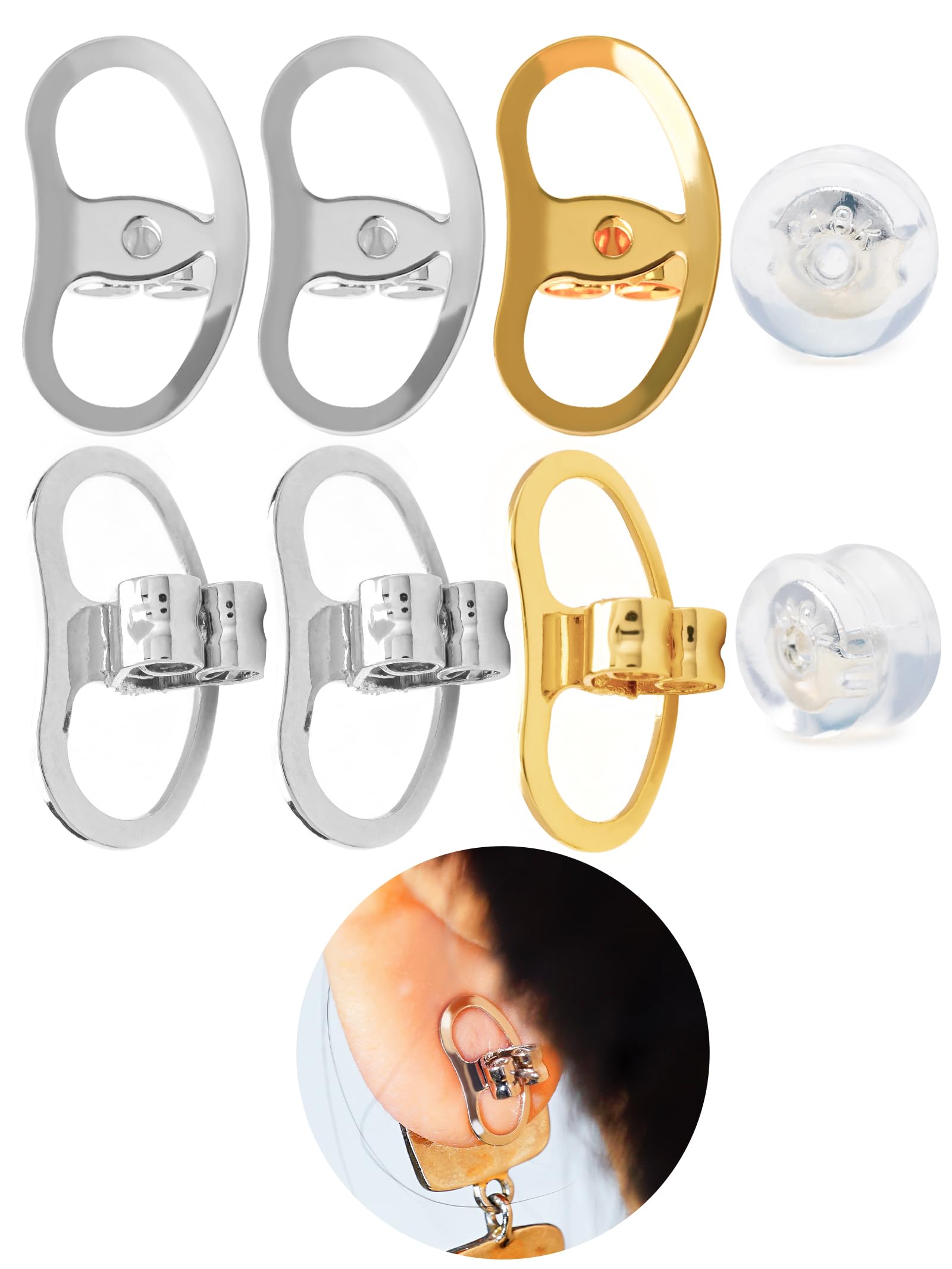 Photo 1 of Earring Backs for Droopy Ears, Adjustable Heavy Earrings Lifters Backs, 8 Pairs (2 Silver+1 Gold+1 Silicone)