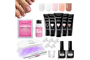 Poly Gel Nail Kit for Toes with UV light,GlimightyX 5 Pcs Builder Polygel Toenail Dual Forms Starter Kit for Beginners with Everything, Clear White Pink Nude Brown Nail Art DIY
