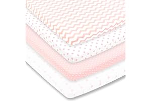 BAEBAE GOODS Baebae Pack n Play Playard Sheet Set for GIRLS | Portable Mini Crib Fitted Sheets | PINK & WHITE | 100% Jersey Knit Cotton | 150 GSM | 3 Pack
