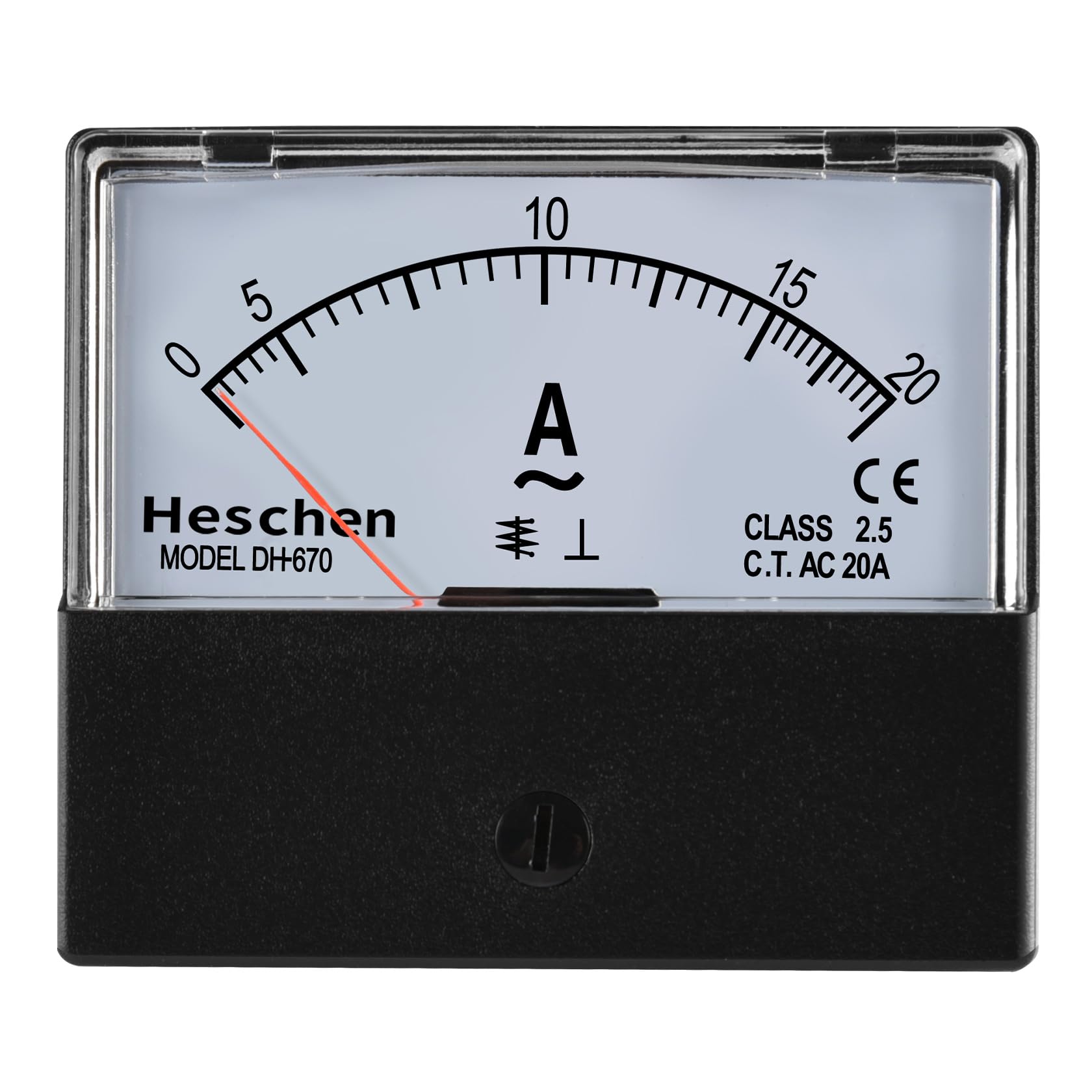 Heschen Rectangle Panel Mounted Current Meter Ammeter Tester DH-670 AC 0-20A Class 2.5 CE listed