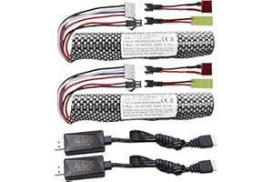 Fytoo 2PCS 3S 11.1V 2000mAh Li-ion Battery SM-2P Plug Connector with USB Charging Cable for Airsoft Gel Water Ball Blaster Airsoft Gel Ball Blaster Replacement Batteries